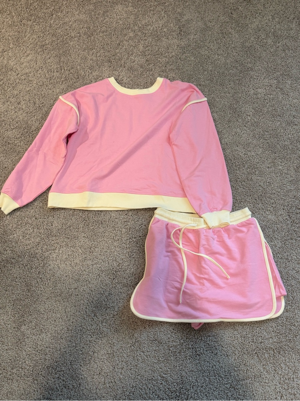 Pink and Cream skirt set- Long Sleeve Top & Skirt
